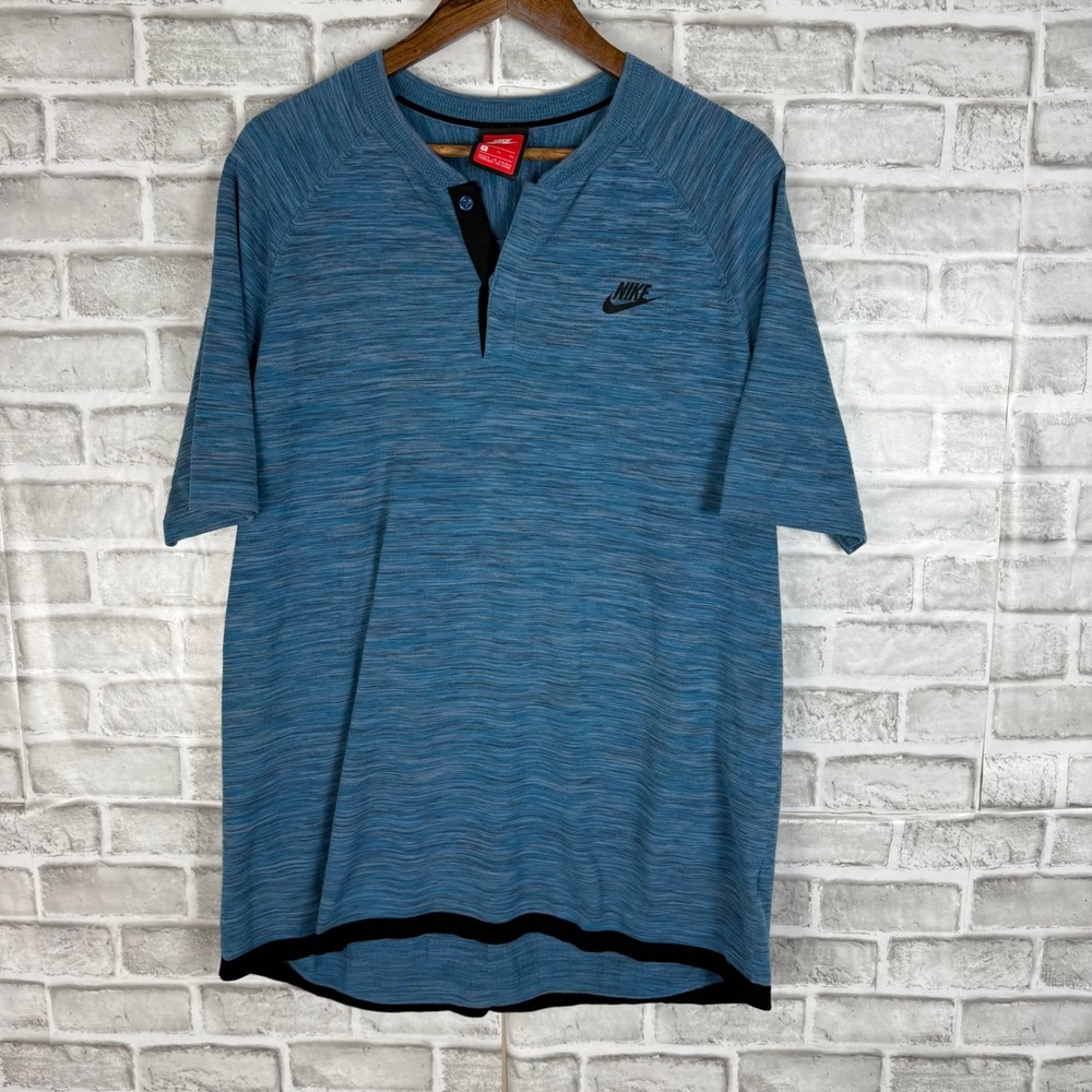 Nike Sportswear Bonded Henley Shirt sz XL Blue Space Dye 846409-457 Short Sleeve